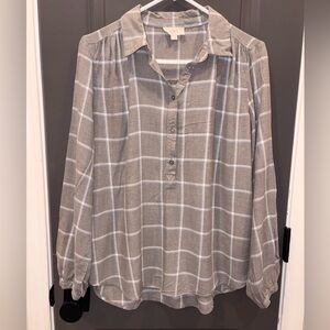 LOFT Gray Checkered Flannel Long Sleeve Lightweight Women's Top- Medium